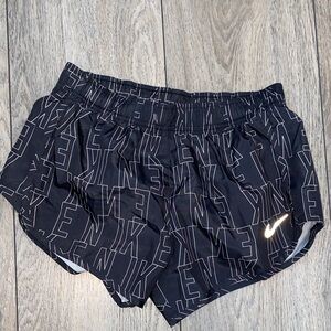 Nike Black Allover Logo Athletic Shorts with Reflective Swoosh Size SMALL